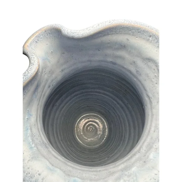 Ken Poole 1990 Rockhouse Pitcher Blue glaze Floral Embossed Signed Art Pottery